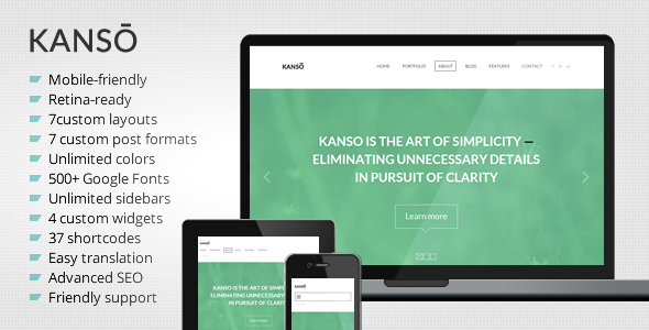 Kanso – Clean One-Page Parallax WordPress Theme